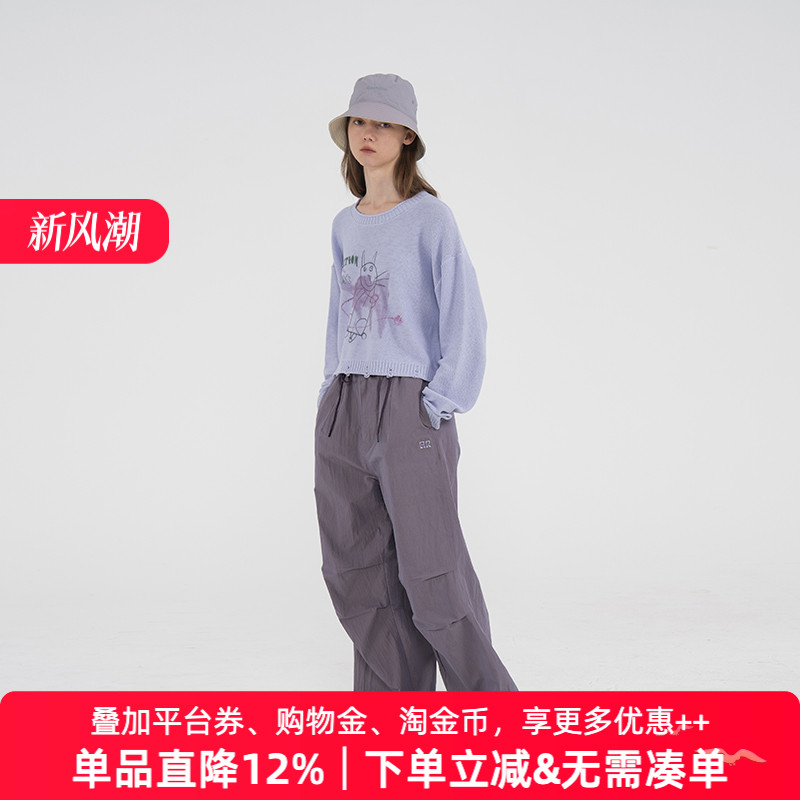 APPARITION 艺术插画印花 破洞短款 春季薄款针织衫