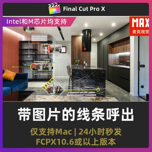 finalcutpro 10个带图片的说明指示线条呼出标注说明字幕fcpx插件