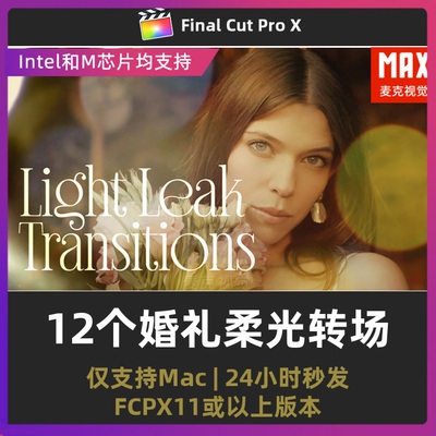 fcpx转场插件 12个梦幻浪漫婚礼柔光光斑视频漏光过渡fcpx插件