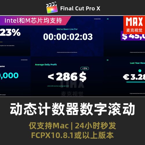 计数器fcpx插件 倒计时间数据统计百分比Finalcutpro数字滚动动画