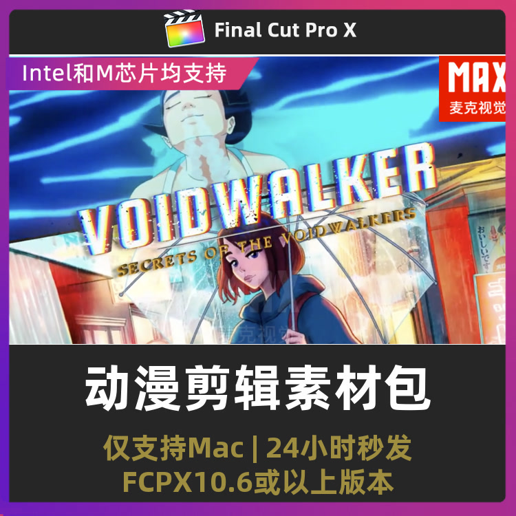 FCPX插件50个动漫剪辑卡通文字标题图形元素动画OP制作素材包fcpx