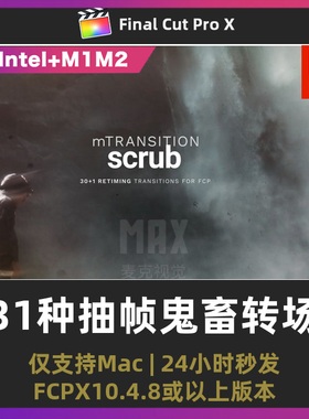 FCPX转场插件 31种故障抽帧卡帧鬼畜视觉效果 mTransition Scrub