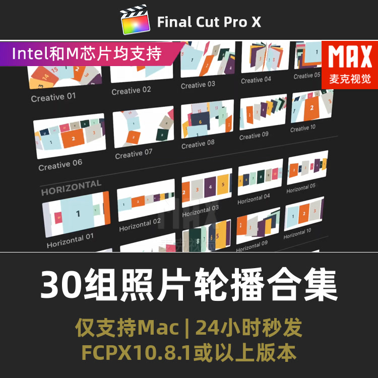 FCPX插件 30组3D照片视频轮播展示多屏相册动画模板 Carousels