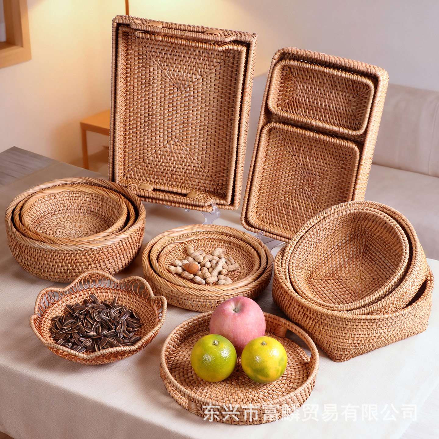 纯手工越南秋藤编织水果盒零食干果收纳盘多功能收纳框收纳筐