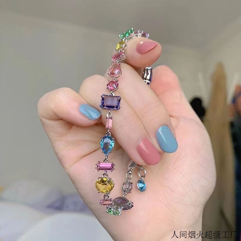 新款gema闪亮璀璨彩色水晶糖果手链女轻奢彩虹光手饰七夕情侣礼物