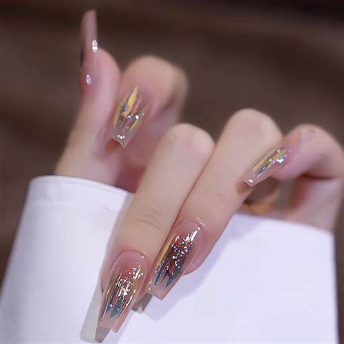 闪粉腮红玻璃纸纯手工定制穿戴甲拆卸手工美甲成品孕妇长梯形显白