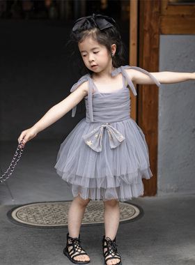 【清仓】女童系带连衣裙夏季小女孩网纱蓬蓬裙公主裙蛋糕裙洋气