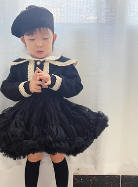 【断码清仓】新款女童小香风毛衣外套女宝宝针织开衫黑色洋气潮