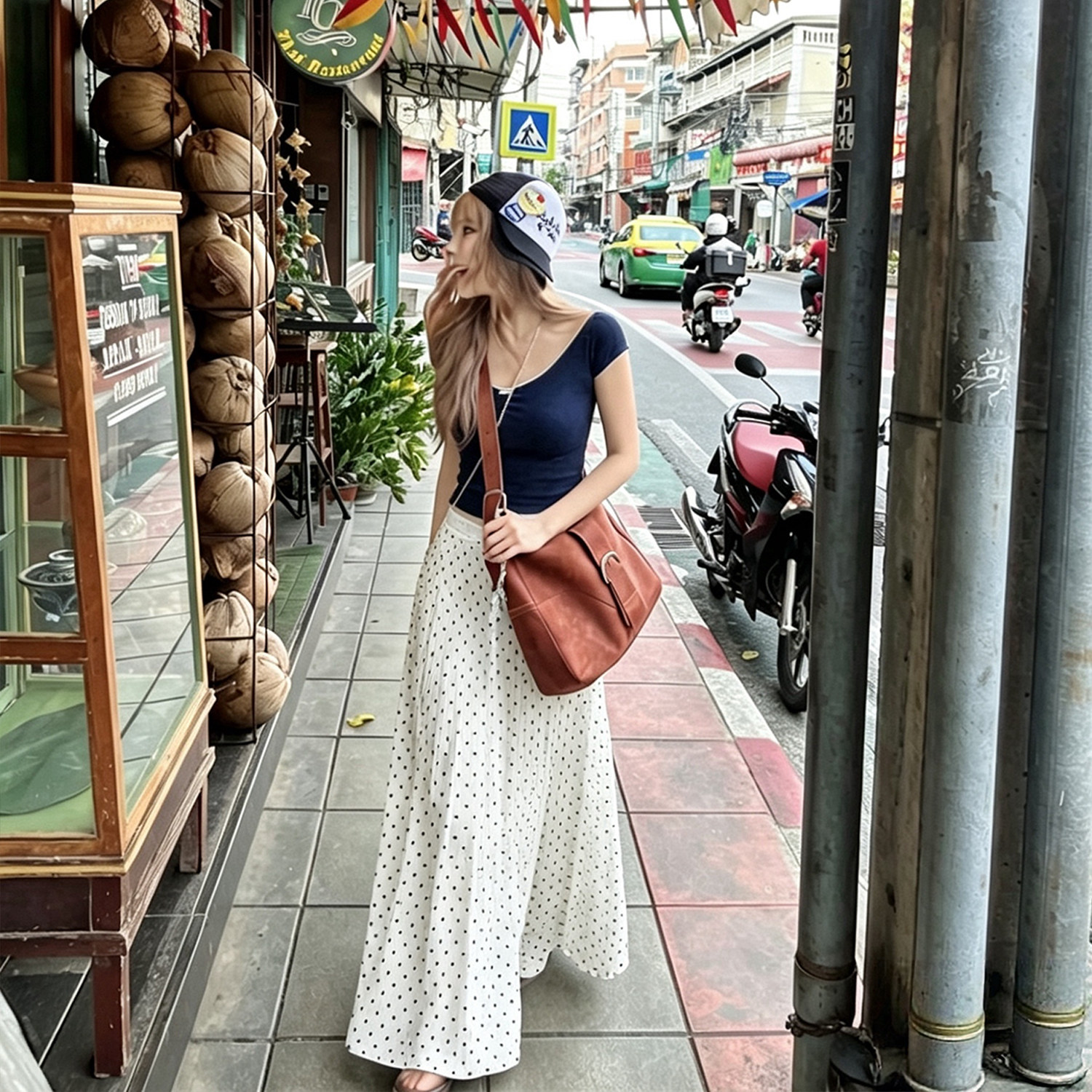 长款过踝百褶半身裙女高个子加长版波点休闲百搭超长拖地仙女裙下