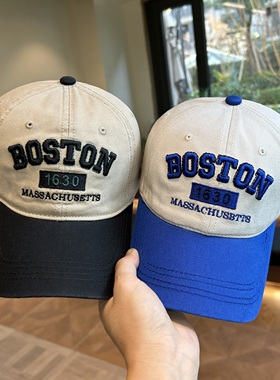 美式复古拼色刺绣棒球帽子女宽檐大头围显脸小遮太阳防晒鸭舌帽男