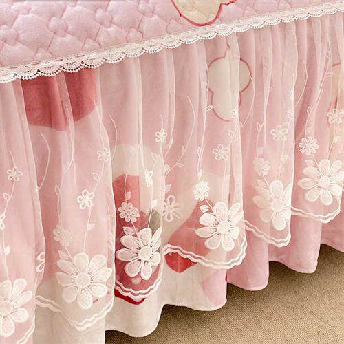 可爱卡通加厚牛奶水晶绒夹棉床裙式床罩儿童女孩公主床围裙保护套