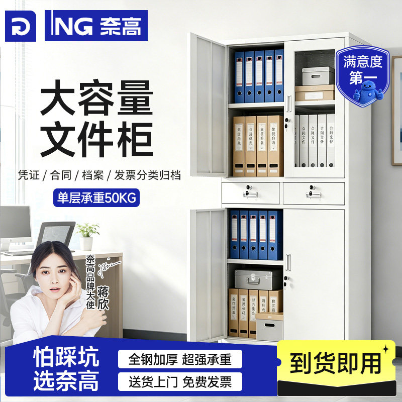 奈高中二斗文件柜铁皮办公柜带锁资料柜财务人事档案柜钢制收纳柜
