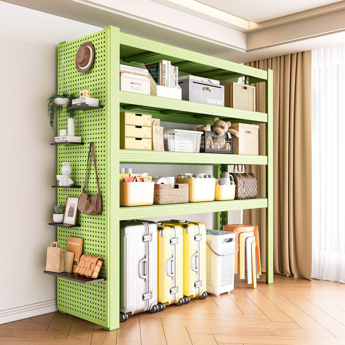 家用置物架储物间多层洞洞板收纳一体靠墙落地下空式行李箱收纳架,商业/办公家具,置物架/陈列架/储物架/展示架,淘宝优惠券,粉丝福利购,淘宝优惠卷