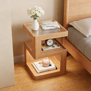 实木床头柜床头置物架家用卧室小型柜子2026新款原木风超窄小边几