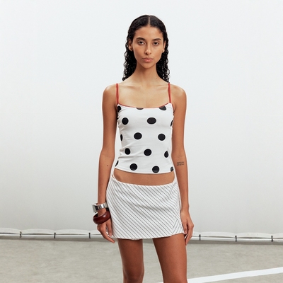 千禧风撞色花边波点双层吊带背心