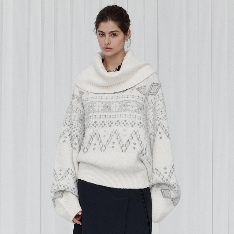 Sound of trio*「远岛轻歌」高领一字领费尔岛羊毛混纺提花毛衣