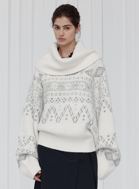 Sound of trio*「远岛轻歌」高领一字领费尔岛羊毛混纺提花毛衣