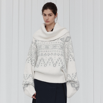 Sound of trio*「远岛轻歌」高领一字领费尔岛羊毛混纺提花毛衣