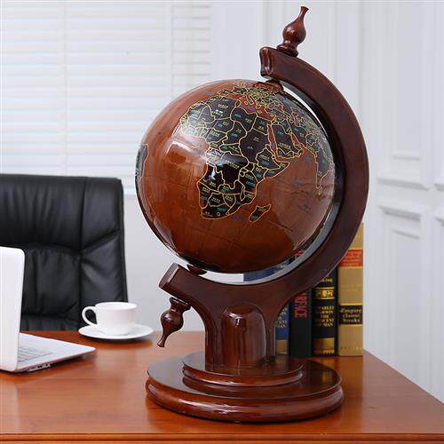 志诚实木地球仪大号木质工艺品办公桌室书房摆件落地商务开业礼品
