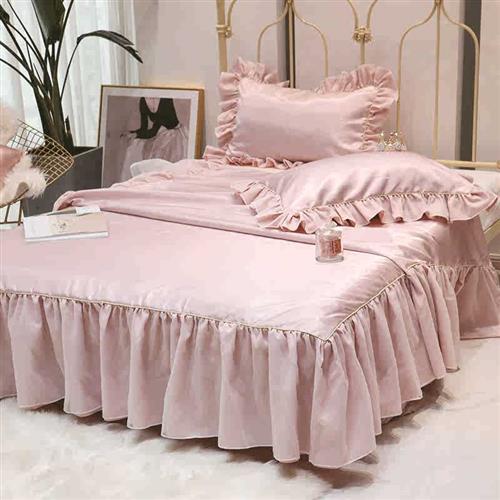 公主风冰丝凉席三件套床裙款夏季凉感床单蕾丝花边空调软席子夏天