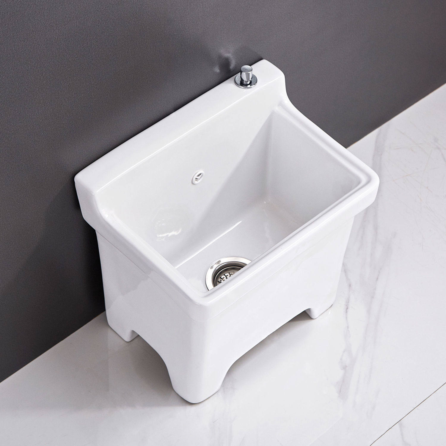 陶瓷拖把池高脚小号阳台家用洗墩布盆高背四脚大号地拖桶自动下水