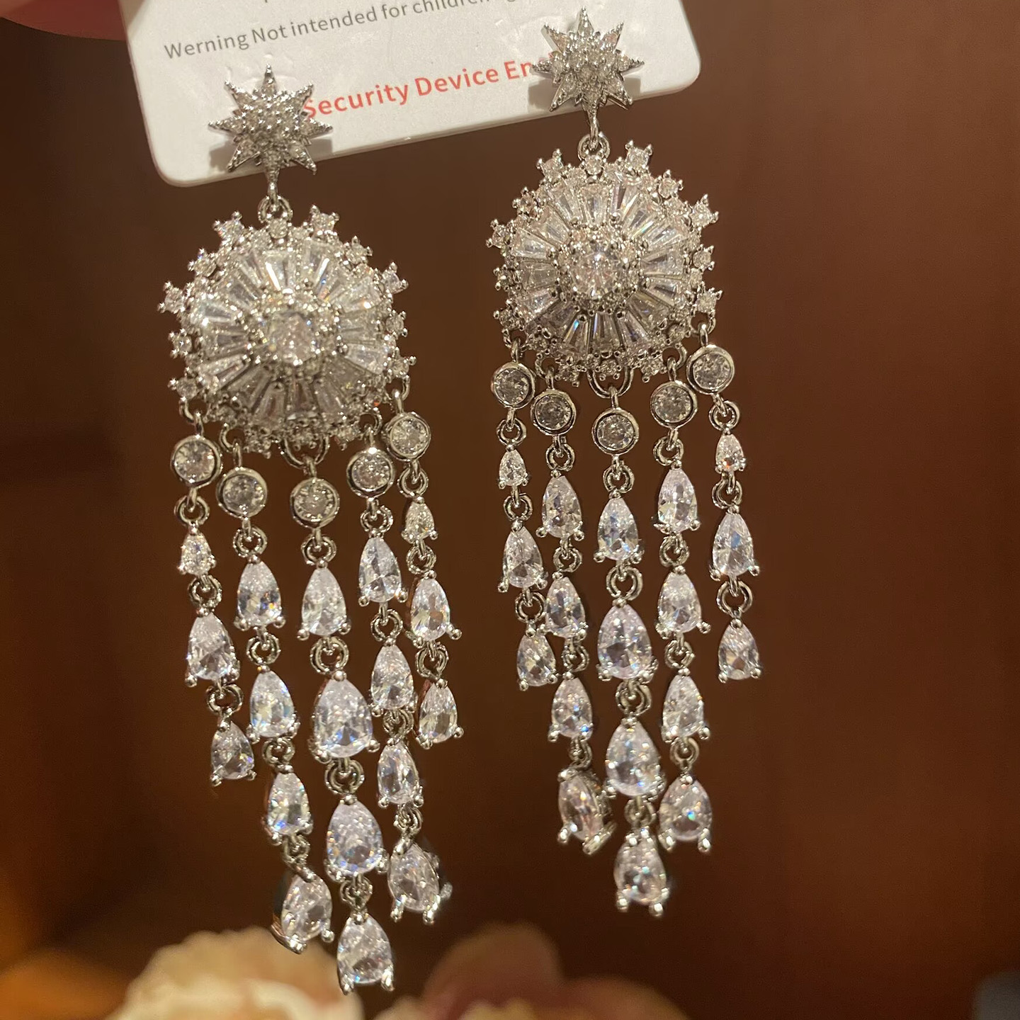 欧美夸张八芒星银色雪花耳环