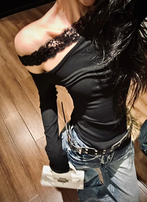 ISGRX 魔方原创设计性感蕾丝拼接打底衫气质御姐休闲秋冬上衣