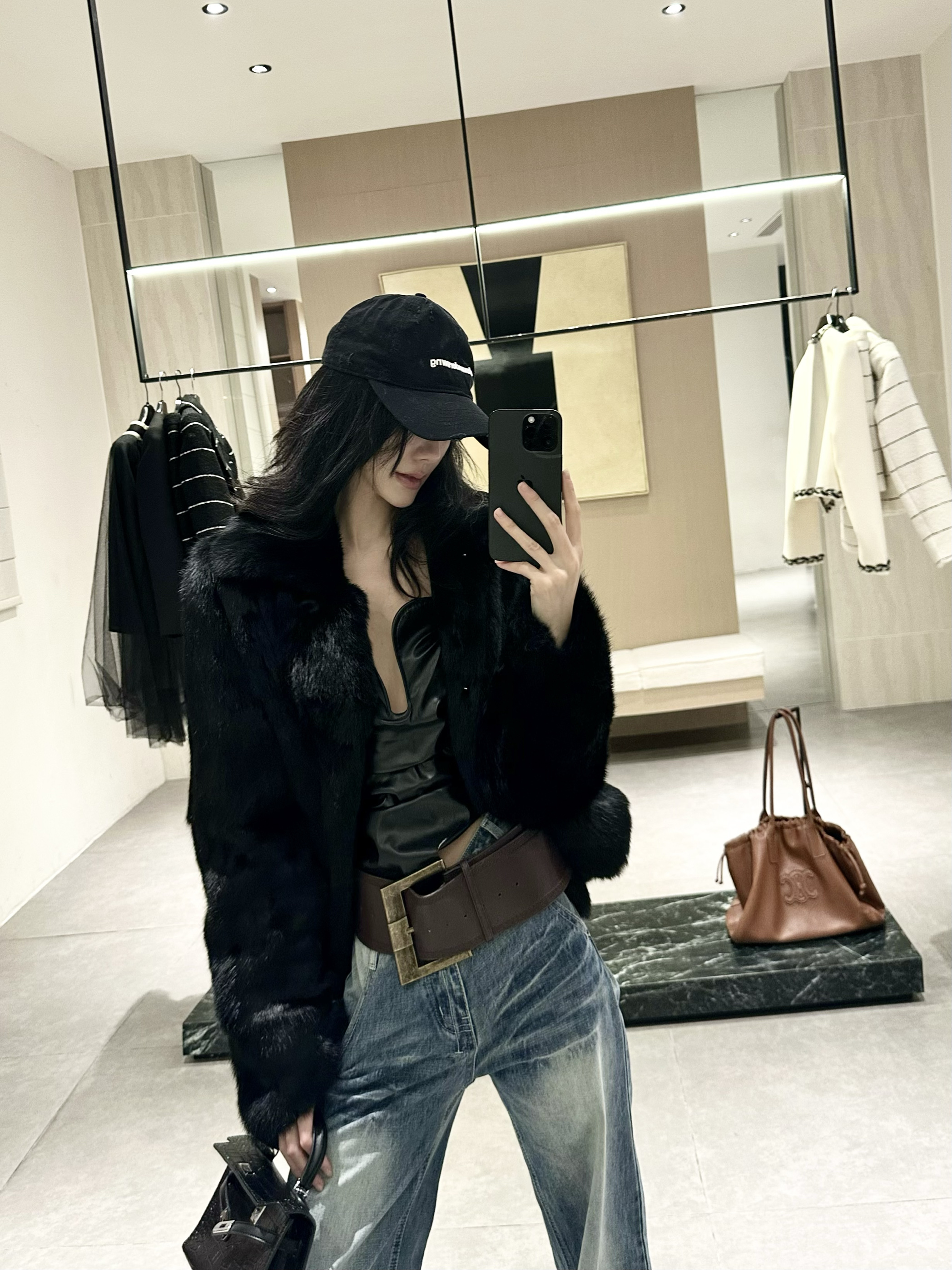 ISGRX 自我驯服 澳洲兔毛 真皮草 欧美气质休闲冬季保暖外套