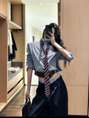 高个子气质通勤裤 休闲套装 子 抵达繁星原创设计蓝色条纹衬衫 ISGRX