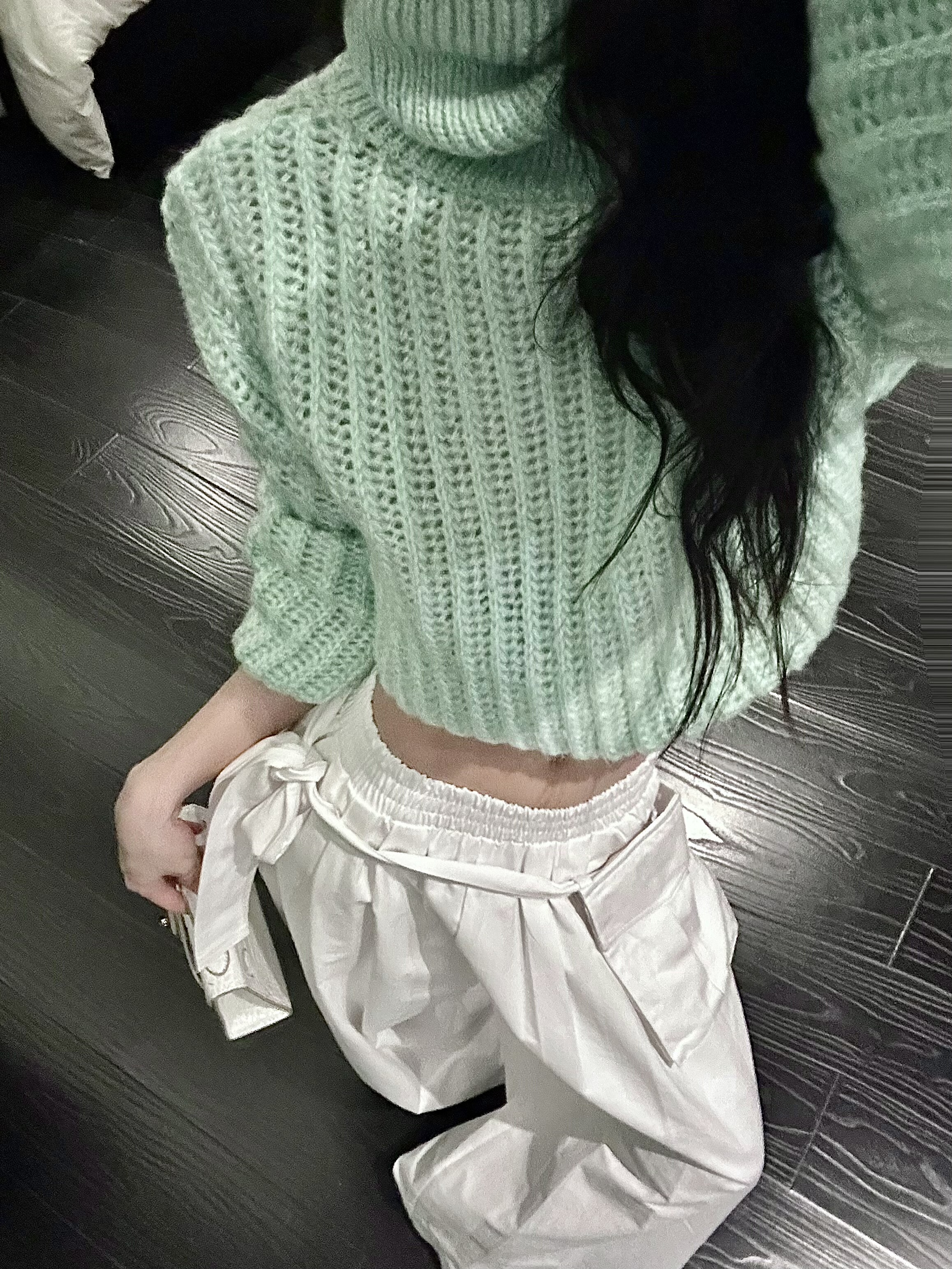 ISGRX清风明月原创设计薄荷绿毛衣气质老钱风韩风秋冬纯欲