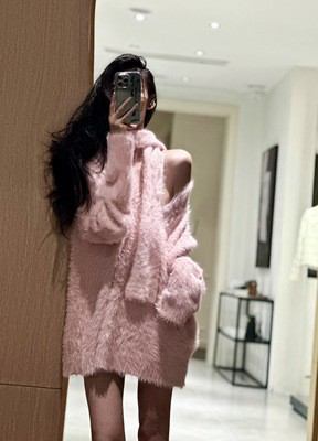 ISGRX 遇见甜心 原创设计粉色毛衣休闲套狐狸毛设计感秋冬上衣