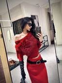 ISGRX 双刃 原创设计秋冬高个子圣诞新年年会酒红色保暖上衣气质