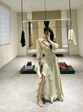 ISGRX 绿野原创设计气质老钱风度假连衣裙绿色系裙子千金风设计感