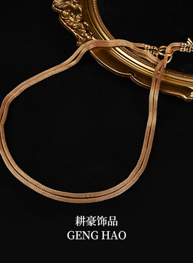 金色蛇骨方形项链女小众设计款时