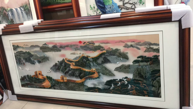 苏州刺绣机绣仿手工万里雄风长城礼品客厅装饰画山水风景德丰