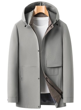 高品质2026春秋中长连帽风衣款男士夹克青年潮流休闲茄克xl42