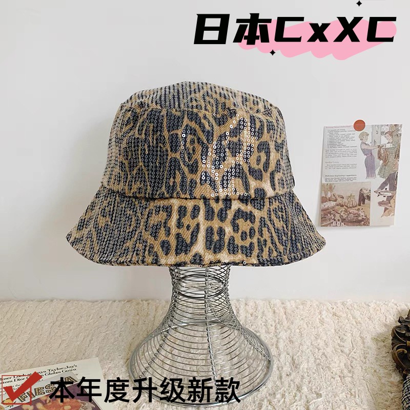 欧美帽子女款大头围豹纹渔夫帽时髦美式辣妹盆帽显脸小水桶帽e433