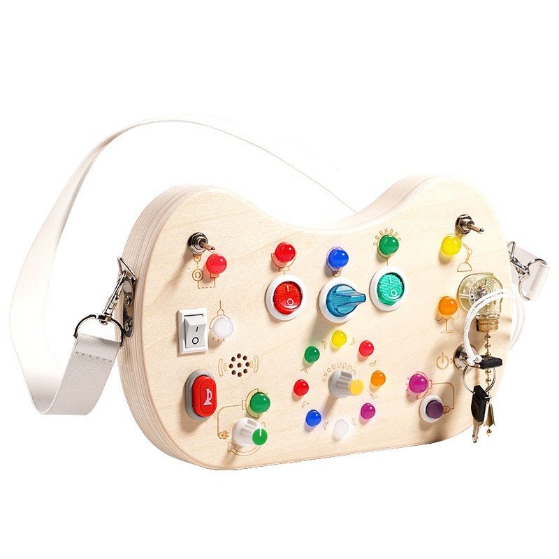 木质LED开关灯旋律声光电子吉他忙碌板儿童蒙氏早教益智玩具CE49