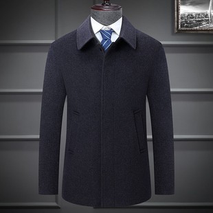 秋冬新款行政毛呢大衣加厚中老年男士简约中长款羊毛呢子大衣xl44