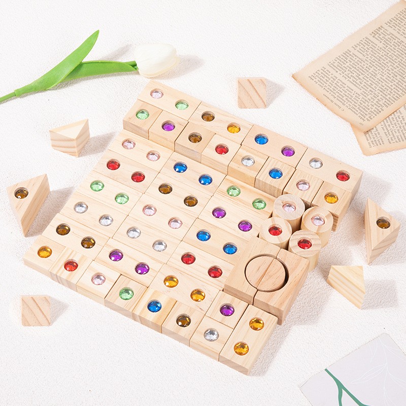 儿童木质亚克力透光宝石积木宝宝益智早教创意拼搭多米诺积木CE57