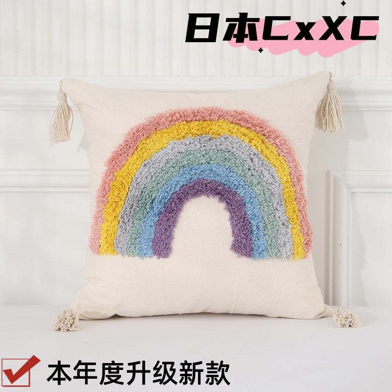 复古北欧ins 波西米亚民宿风轻奢簇绒靠垫抱枕套沙发靠枕流苏ES97