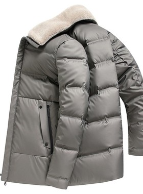 秋冬新款男士羽绒服中长时尚羊毛领羽绒服中年保暖男外套xl80