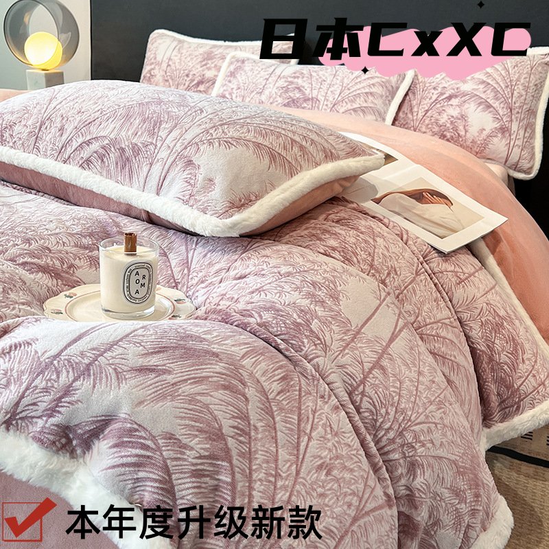 高克重立体提花雕花牛奶绒四件套珊瑚绒床单床笠保暖双面加绒EE13