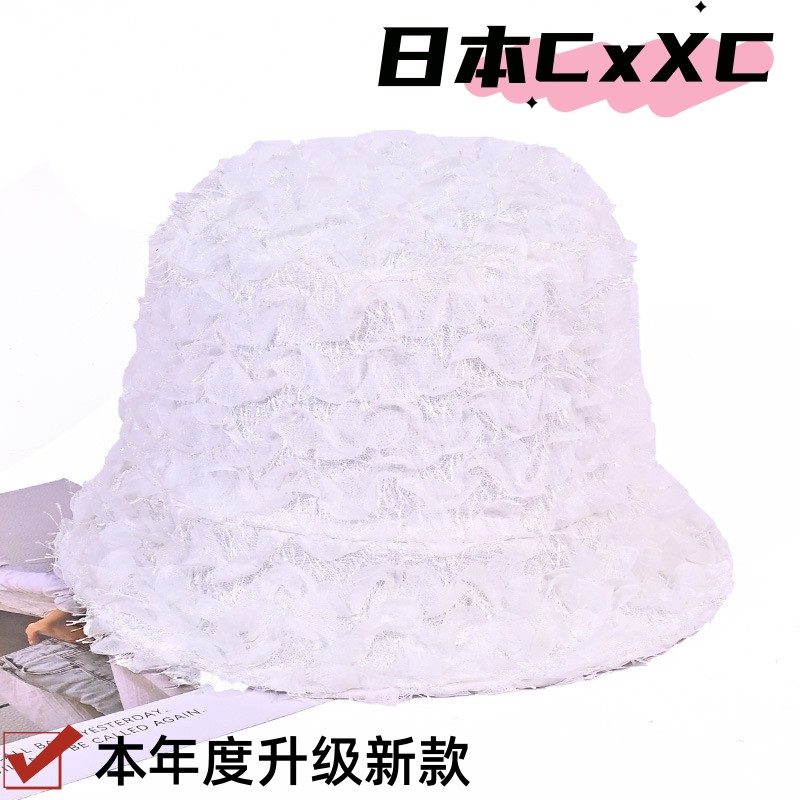 秋冬蕾丝花朵帽子女款休闲百搭渔夫帽大头围显脸小水桶帽日系e339