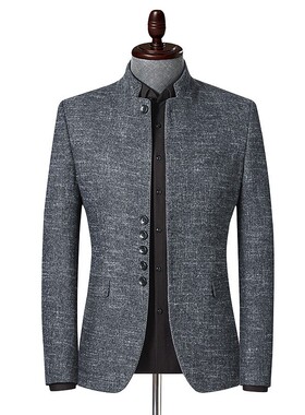 西装男秋季英伦风男士立领休闲西服修身小西装男中年男式西服xl54