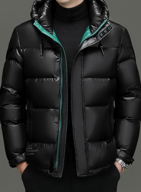 简欧冬季新款男士羽绒服加厚短款连帽黑金羽绒服青年户外羽绒xl42