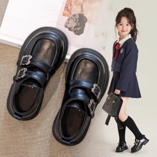 真皮女童小皮鞋公主鞋2026新款儿童黑色女孩乐福鞋配裙子表演单鞋