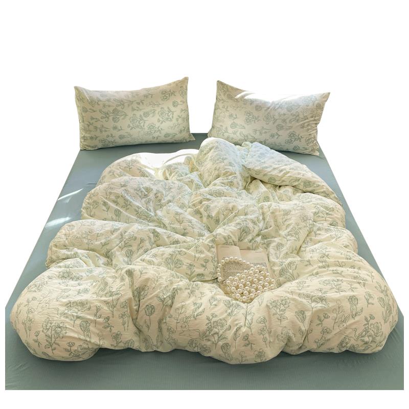 双层纱水洗棉四件套夏季ins风抗菌宿舍家用可机洗被套床单床笠