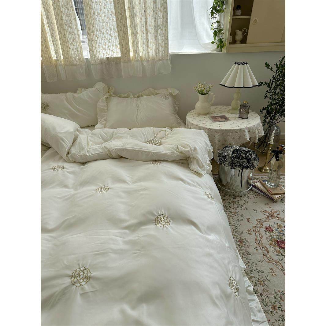 梨梦 优雅山茶花法式复古水洗冰丝四件套仿天丝床单被套床上用品,床上用品,床品套件/四件套/多件套,淘宝优惠券,粉丝福利购,淘宝优惠卷