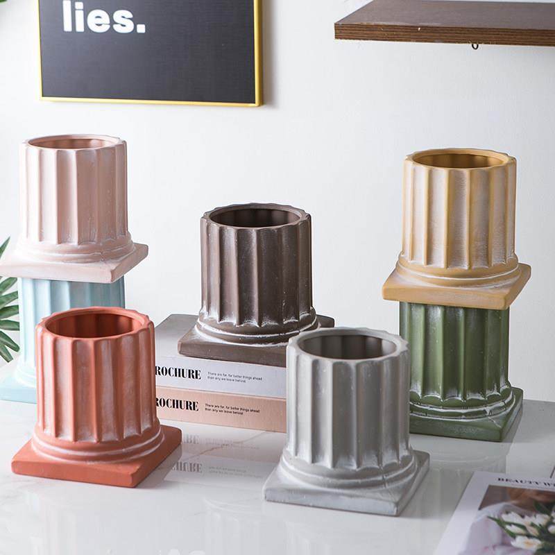 罗马柱造型陶瓷花盆有孔带托盘摆件花瓶花卉仿真鲜花绿萝红陶花器,鲜花速递/花卉仿真/绿植园艺,花盆,淘宝优惠券,粉丝福利购,淘宝优惠卷